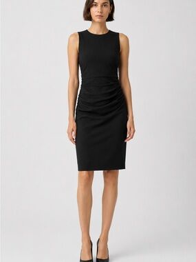 Theory Elowen Ruched-Side Wool Stretch Sheath Dress — Size 2